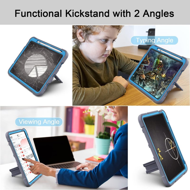 Azzsy حافظة لجهاز iPad (A16) الجيل 11 بحجم 11 بوصة 2025 / iPad الجيل 10 بحجم 10.9 بوصة 2022، [حامل قلم مدمج] حافظة واقية قوية مضادة للصدمات، رمادي+أزرق - Image 3